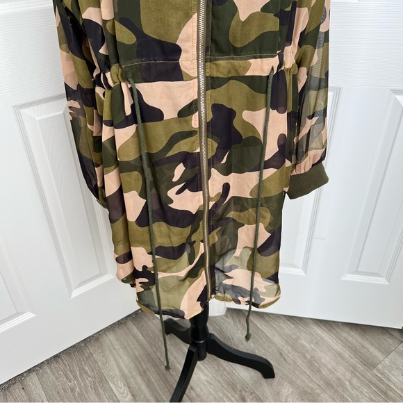Camouflage Sheer Gold Zippered Drawstring Waist Coverup  Size 2X - Picture 6 of 10
